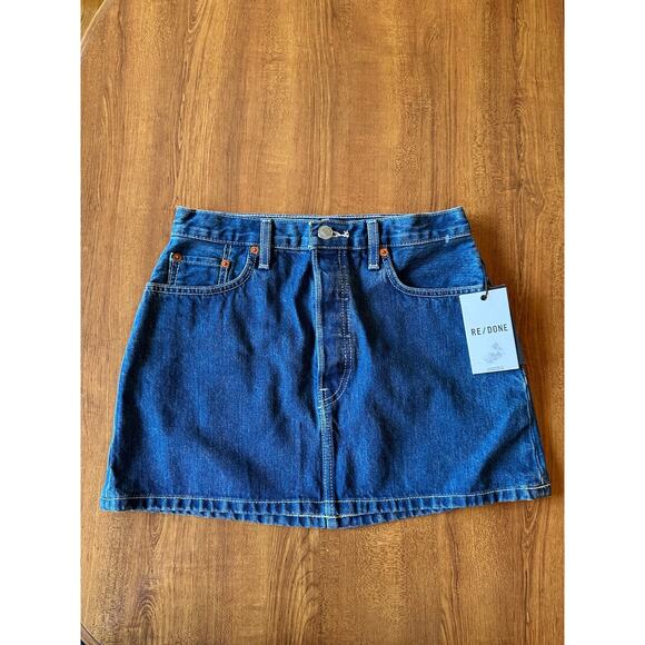 RE/DONE Women's 90s Cotton Denim Mini Skirt Button Fly‎ Size 26 NWT - Picture 1 of 6
